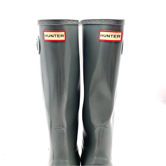 HUNTER TALL GRAY GLOSSY ORIGINAL CLASSIC LOGO RAIN BOOTS LADIES SIZE 7 - Picture 2 of 10